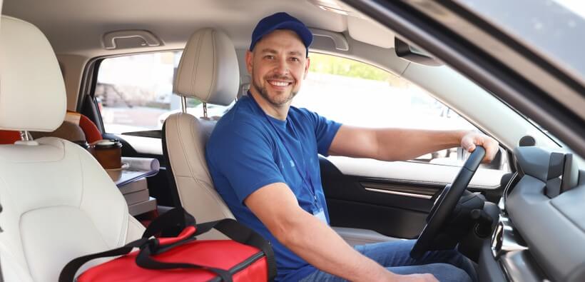 food_delivery_driver_insurance_uber_eats_post_mates food delivery driver in car uber eats post mates insurance