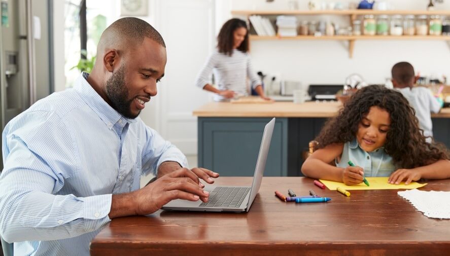 african american family working from home with kids