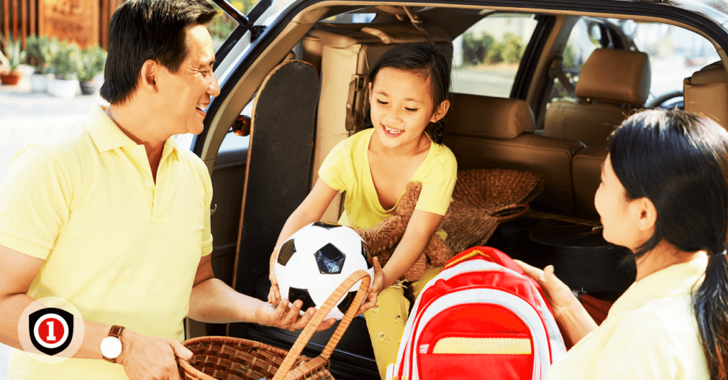 Asian family getting ready for a road trip while packing