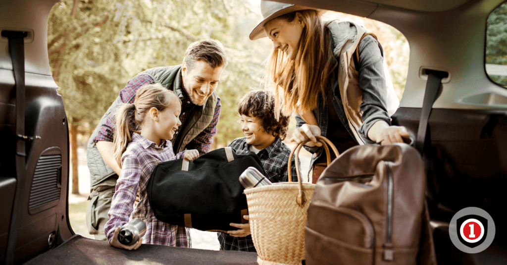 A caucasian family getting ready for a safe vacation.