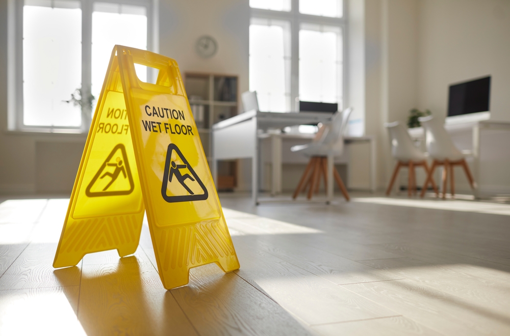 wet floor sign in office