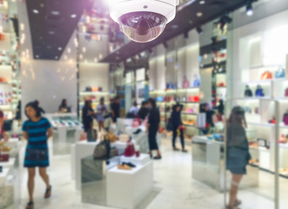 A CCTV camera keeps an eye on shoppers