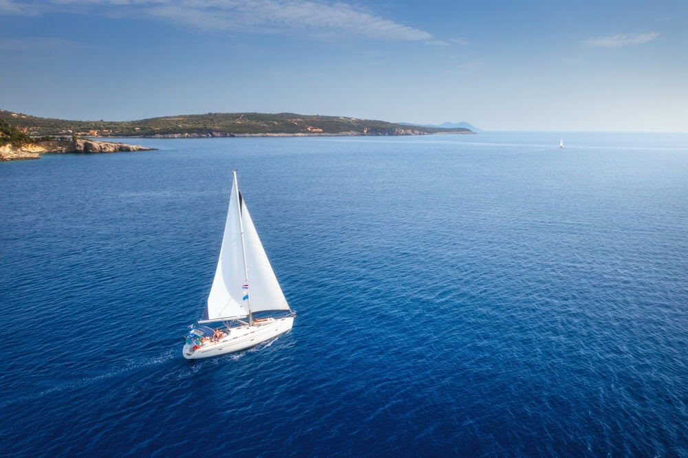 Aerial view of beautiful sailboat