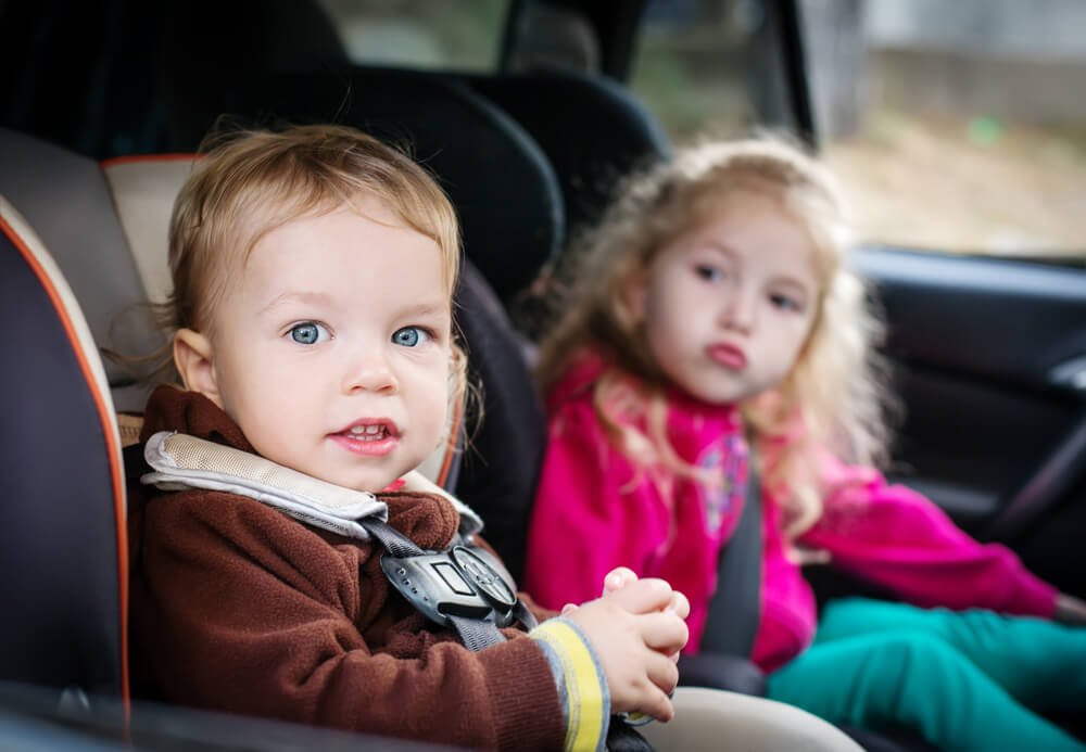 cute small children in car seats in the car
