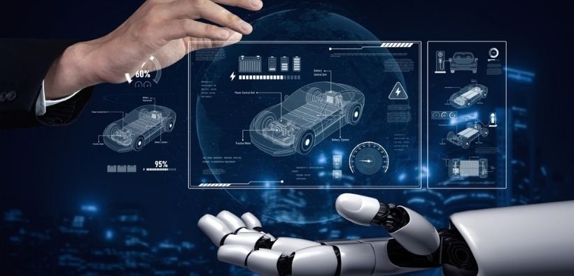 Robotic hand displays connected car diagnostics and analytics, showing how vehicle data, telematics and insurance can support smarter coverage decisions.