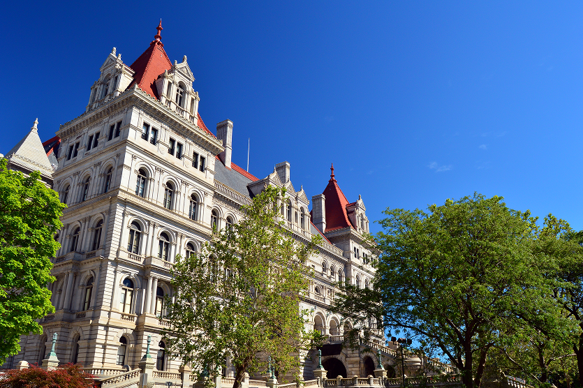 The Historic, red roof New York State House hosts the state’s politics and government in Albany.