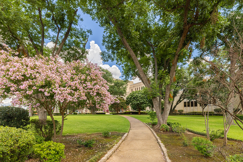 Longview, Texas, USA - June 30, 2021: The Garden around the Gregg County Courthouse