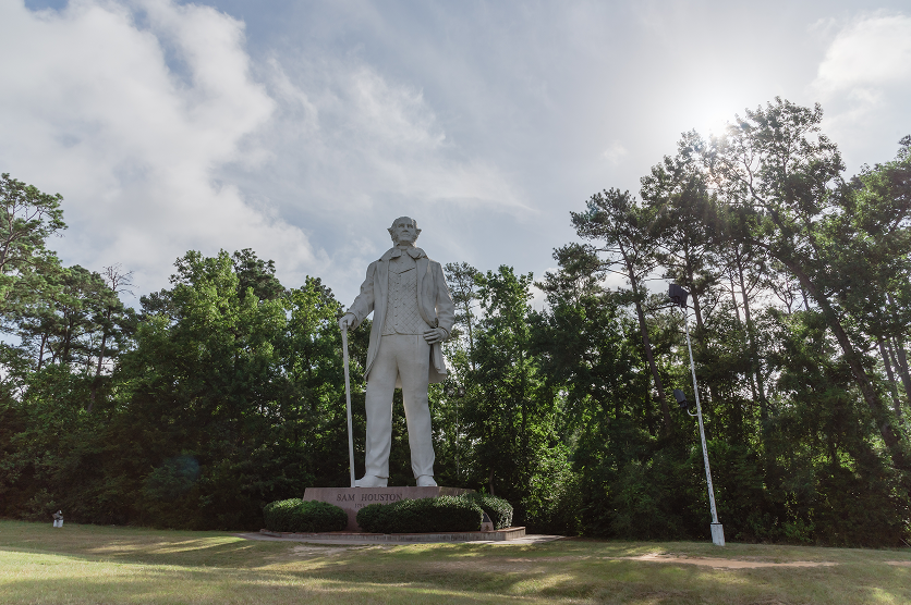 The giant statue of Sam Houston located near highway I-45 in Huntsville - best homeowners insurance in Texas.