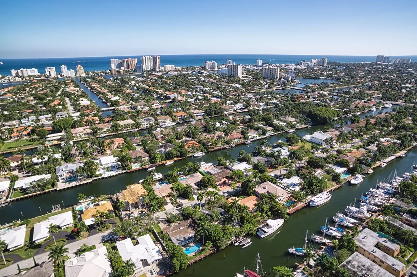 Aerial view of Fort Lauderdale Las Olas Isles - best home insurance in Florida.