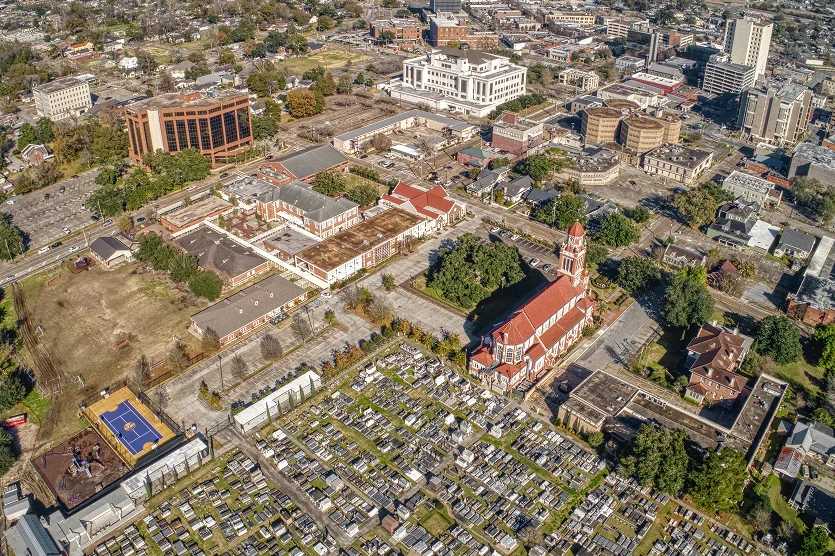Aerial view of the city of Lafayette - best home insurance in Louisiana.