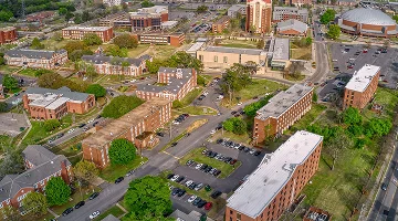 Aerial View of a large public University in Montgomery - best home insurance in Alabama.