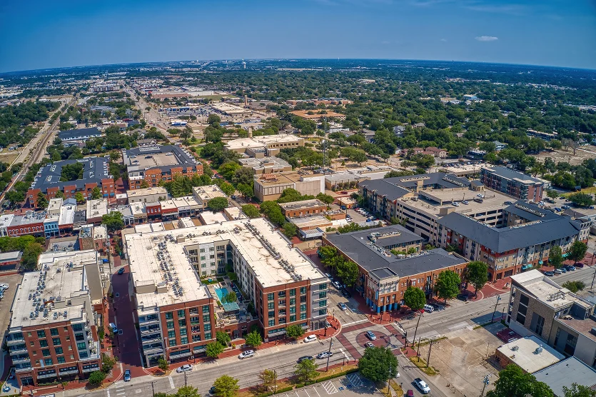 Aerial View of Downtown, Plano - best home insurance in Texas.