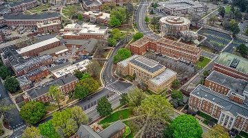 Aerial View of a large public University in Tuscaloosa - best home insurance in Alabama.