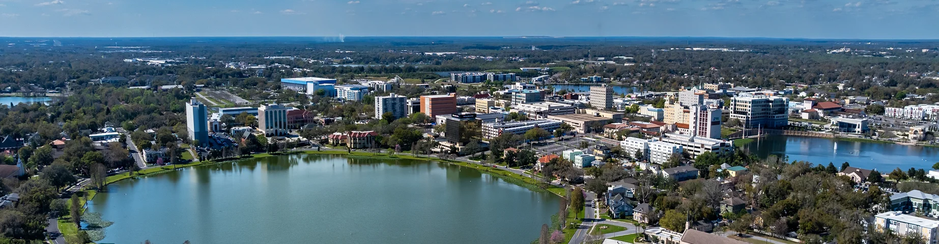 Winter aerial image of the City of Lakeland, Munn Park Historic District - Best car insurance in Florida.