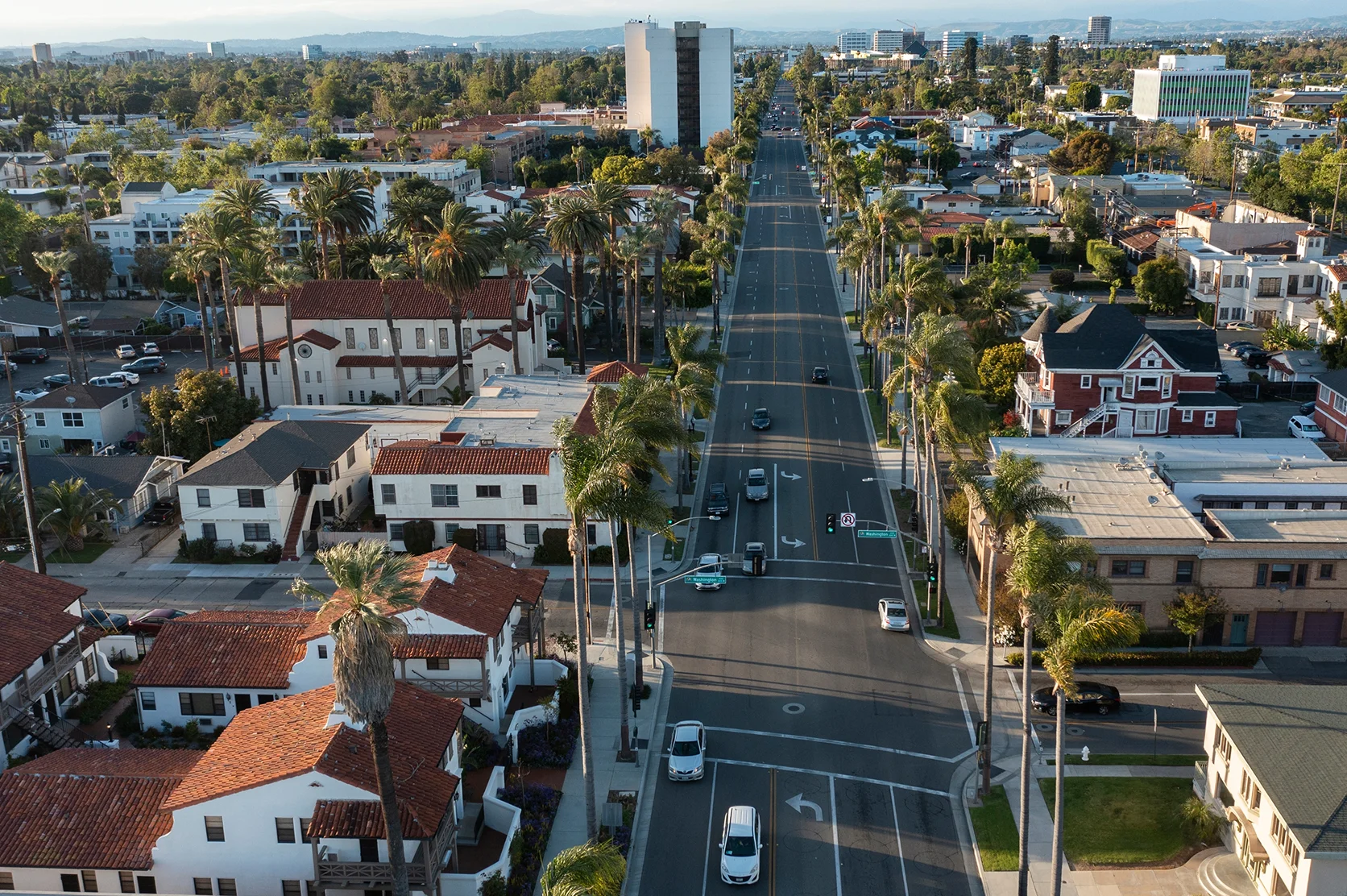 Sunset view of the historic core of downtown Santa Ana - Full-service car insurance in California.