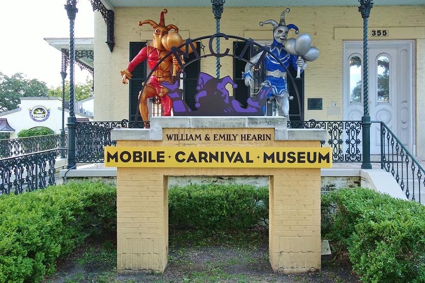 View of the Mobile Carnival Museum, located in the historic Bernstein-Bush mansion on Government Street in downtown Mobile - best homeowners insurance in Texas.