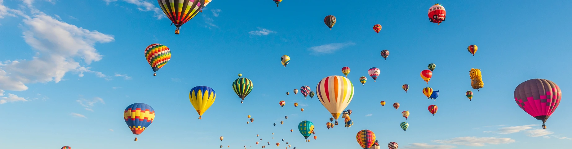 Hot Air Balloon Mass Ascension Colorful Rise at Albuquerque Balloon Fiesta Festival.