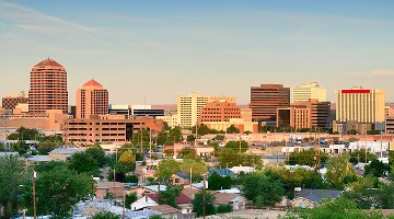 Albuquerque, New Mexico, USA downtown city skyline at dawn.