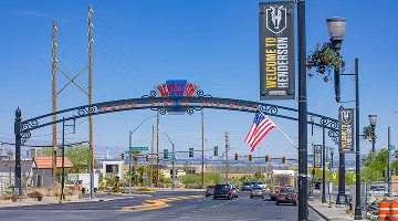 Entrance to the Water Street District in Southern Nevada captured on a sunny day. A haven of small and family owned business. Intersection of Water St and Lake Mead Parkway.