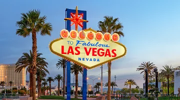 Las Vegas, Nevada, USA at the Welcome to Las Vegas Sign at dusk.