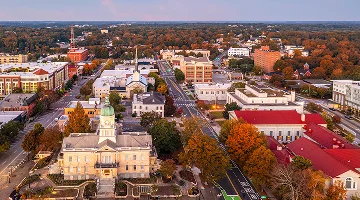Athens, Georgia, USA downtown from above at dusk - best car insurance in Georgia.