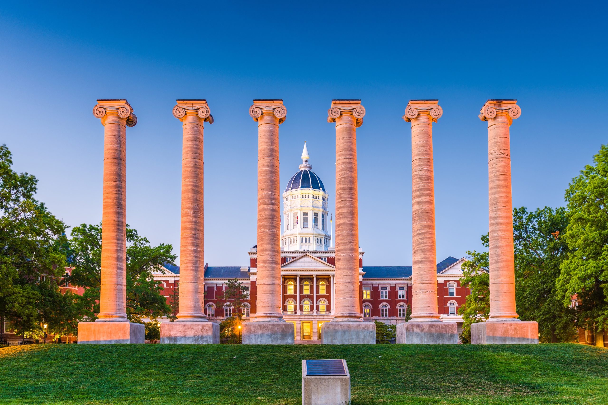 Columbia, Missouri, USA historic campus and columns.