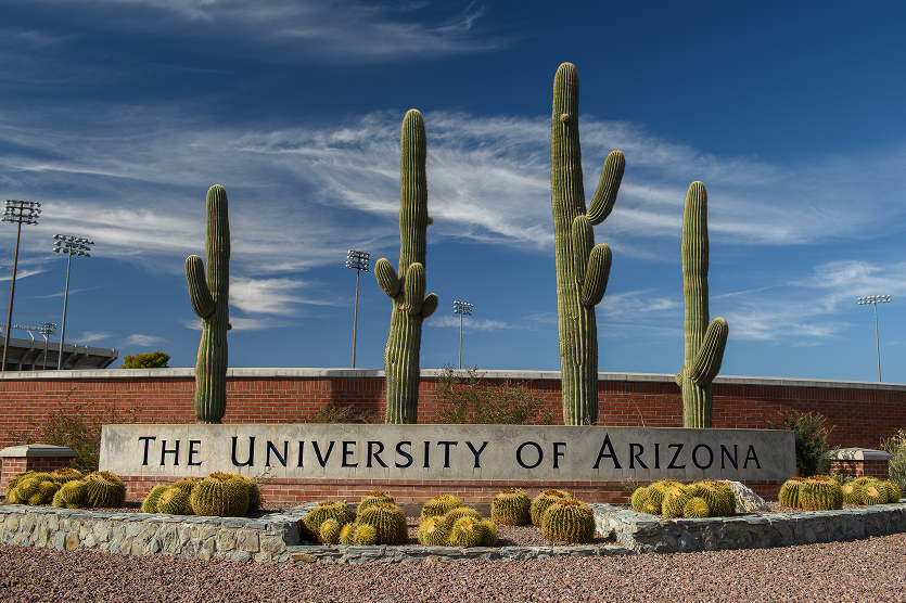 The entrance sign to the campus of the University of Arizona in Tucson - best homeowners insurance in Arizona.