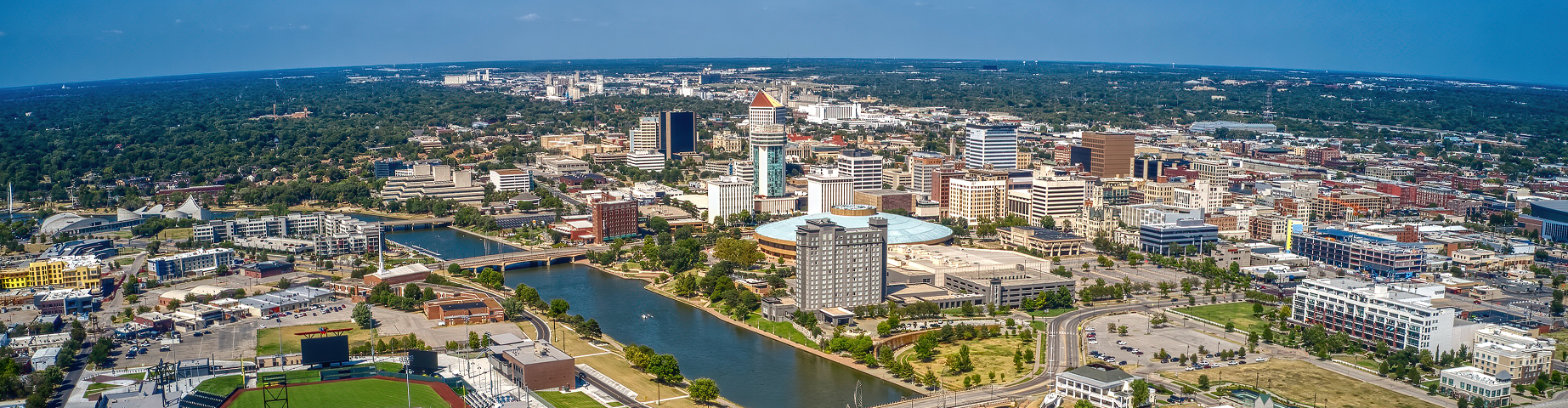 Aerial View of the Population Center of Wichita, Kansas.
