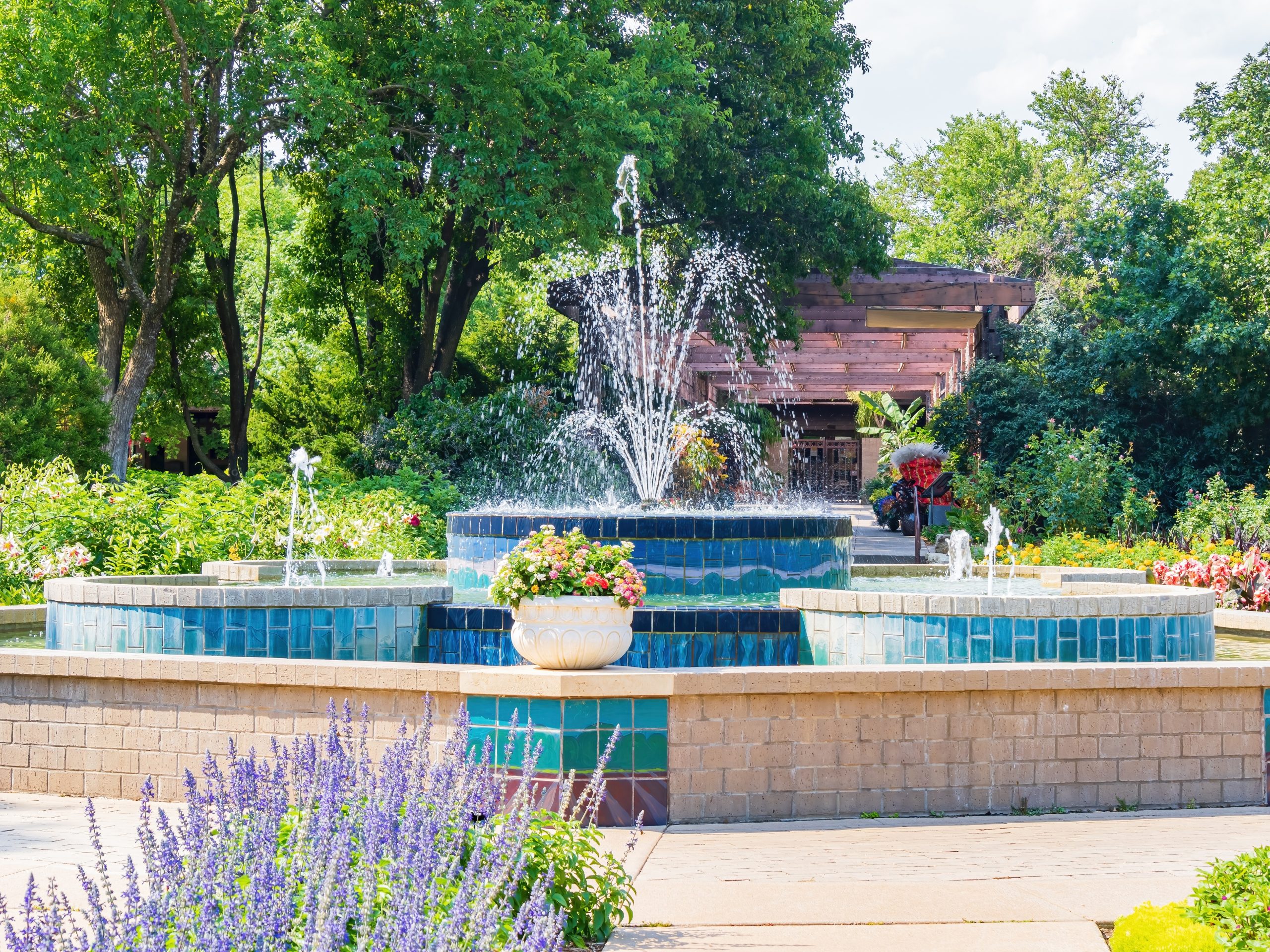 Sunny view of the landscape in Botanica, The Wichita Gardens at Kansas.