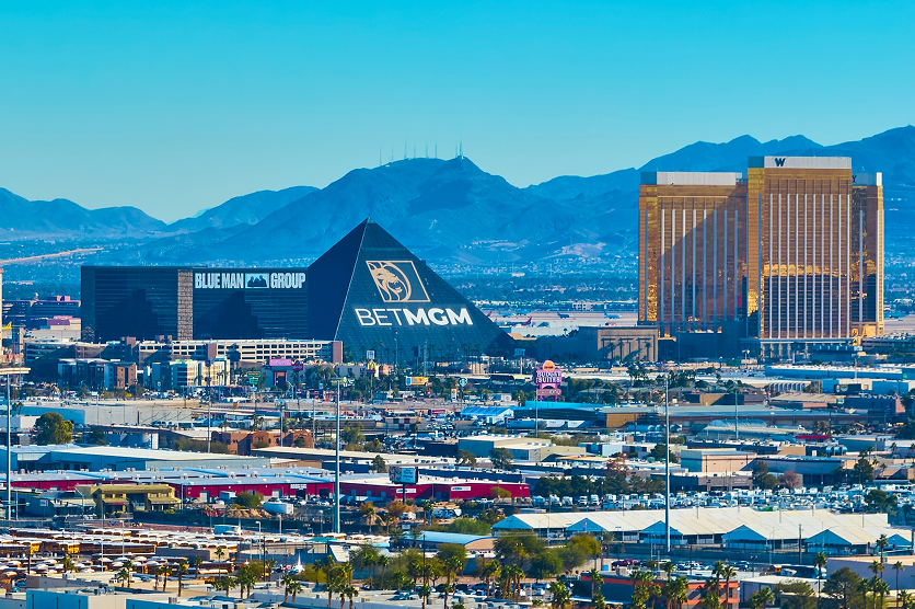 Aerial of Las Vegas Strip Landmarks in Daylight