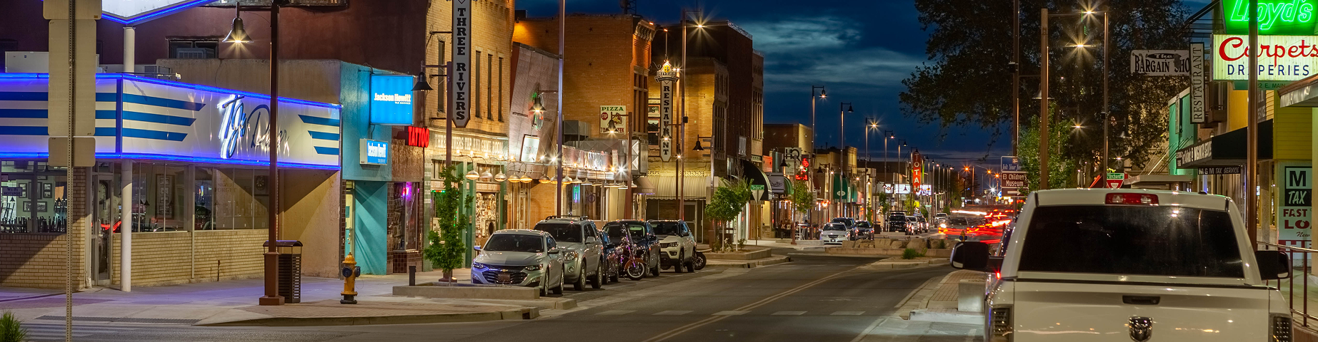 Downtown Farmington, New Mexico at night