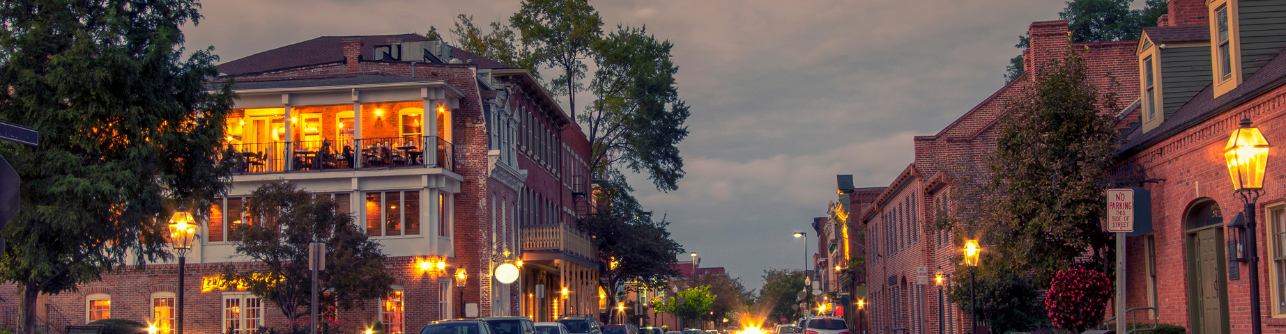 Long exposure light trail in main street of Saint Charles historic district, Missouri, USA.