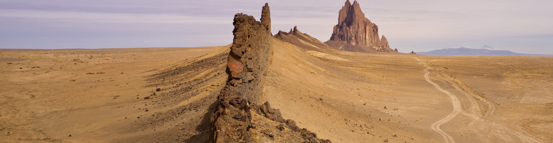 An Ariel view of shiprock a volcanic rock formation located in the northeast part of New Mexico.