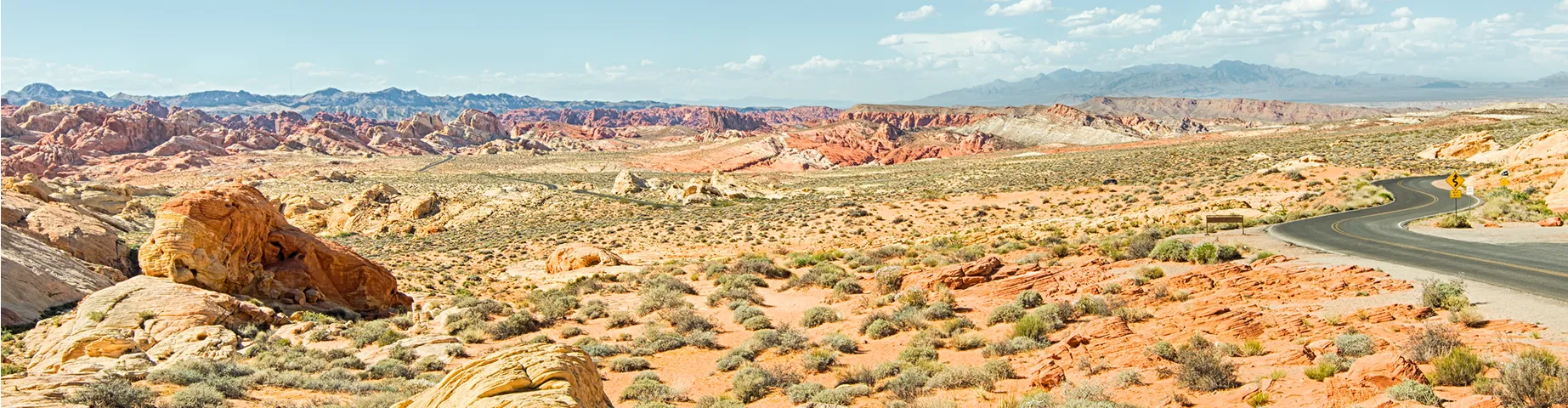 Rainbow Vista with the Mormon Mountains in background, in Valley of Fire State Park, near Las Vegas, Nevada.