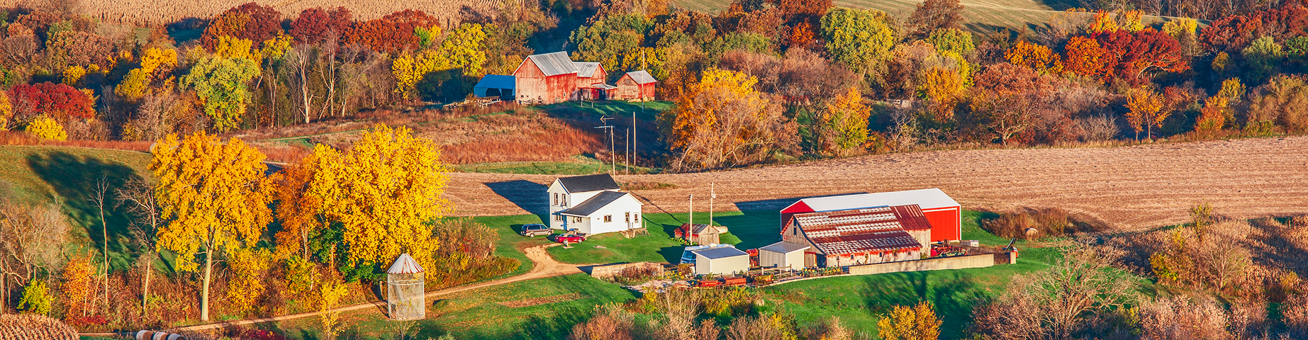 View of beautiful rural farm land at Northeast Iowa.