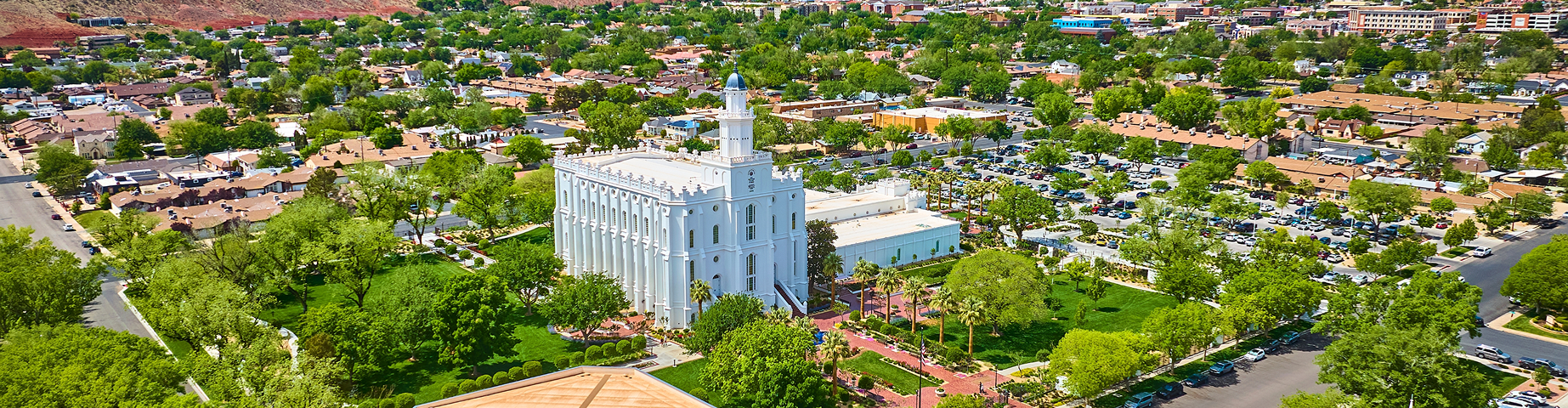 Aerial St George Utah Temple Community and Red Cliffs Fly Over.
