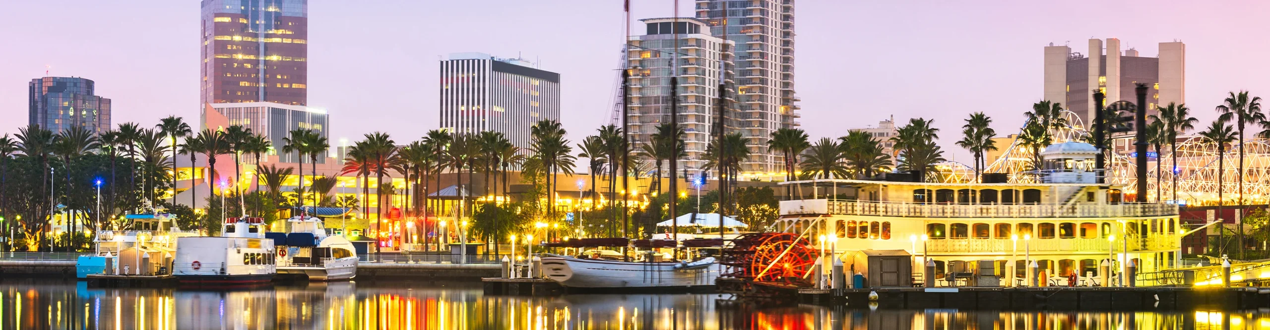 Long Beach, California, USA skyline at night.